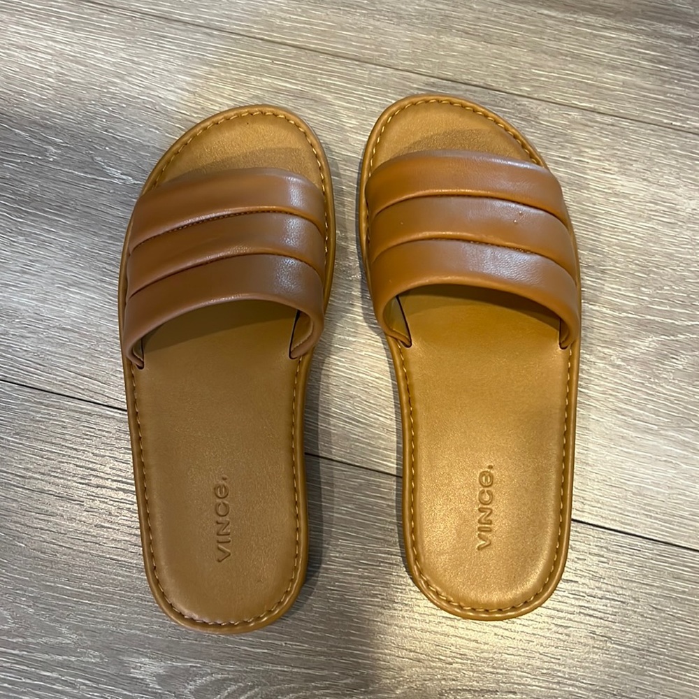 Vince size 6 tan slides   Perfect condition.  Barely worn.
